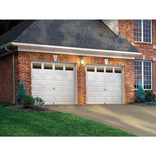 Classic Steel Short Panel 8 ft x 7 ft Insulated 18.4 R-Value White Garage Door with Windows