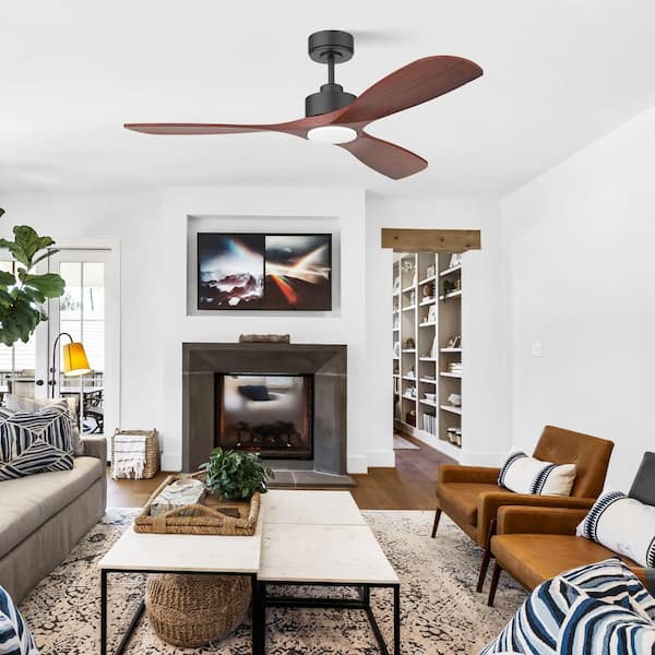 52 in. Modern Outdoor Indoor Dark Wood Ceiling Fans with LED Lights Remote, Voice Control via WIFI Alexa App, DC Motor