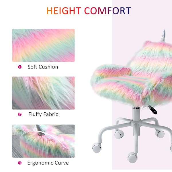 Rainbow color Faux Fur Unicorn Office Chair with Mid-Back and Armrest Support