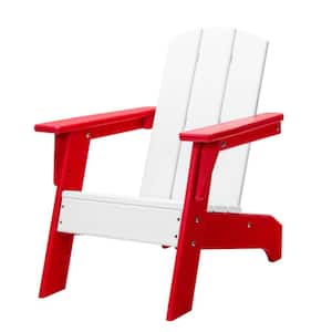 White and Red HDPE Kid's Size Adirondack Chair, Kidproof Ultra Durable Weather Resistant Design