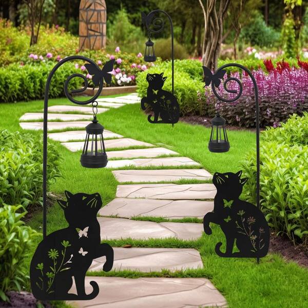 29 in. Black Metal Solar Garden Stakes 1-Pack HPF37VXXDJ - The