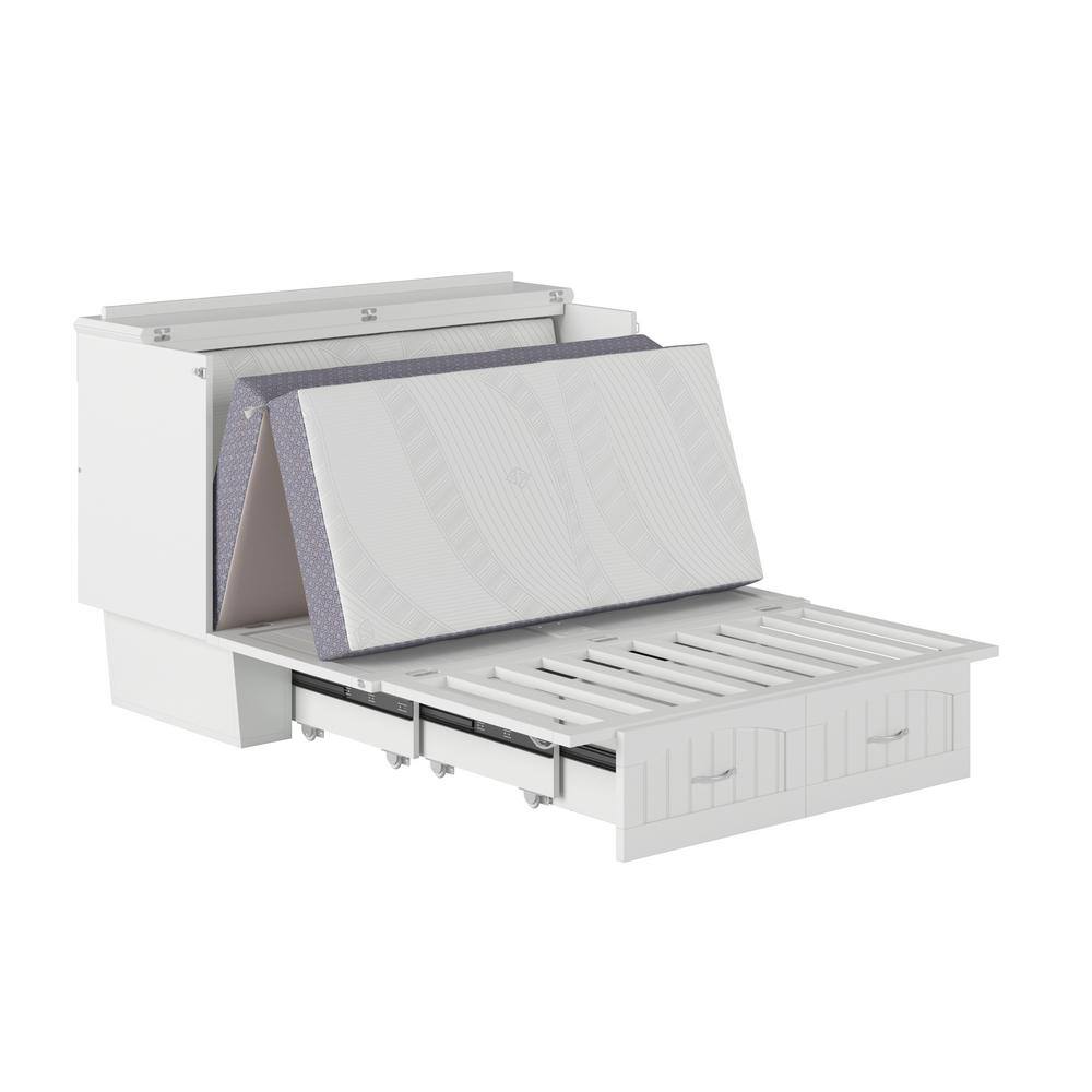 Nantucket White Full Murphy Bed Chest with Storage Drawer