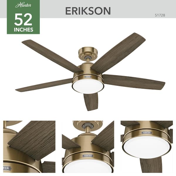 Hunter 52-inch Premier Bronze Ceiling Fan With Frosted Amber Glass Light - Renewed Model With 5 Blades