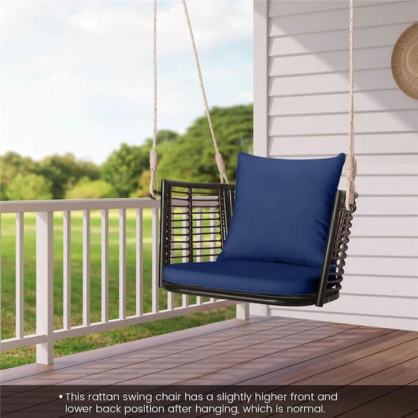 30.5 in. 1-Person Brown Metal Patio Swing with Seat Cushion Navy