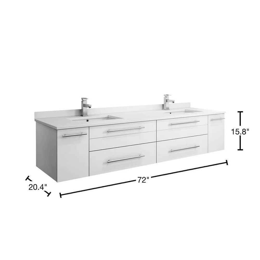 72" White Modern Wall-Mount Double Vanity with Quartz Top