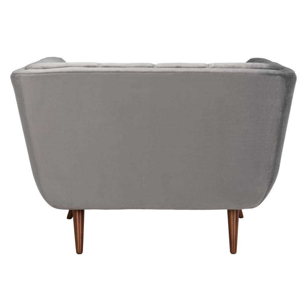 Contemporary Gray Velvet Wood Accent Chair with Tufted Design