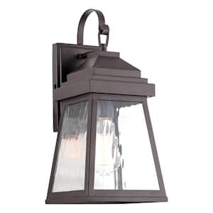 Barton 60-Watt 1-Light Oil-Rubbed Bronze Industrial Outdoor Hardwired Wall Sconce/Lantern with Clear Shade