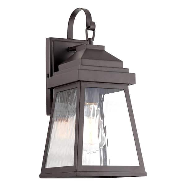 Kira Home Barton 60-Watt 1-Light Oil-Rubbed Bronze Industrial Outdoor Hardwired Wall Sconce/Lantern with Clear Shade