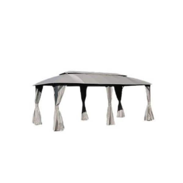 Clihome 10 ft. x 20 ft. Outdoor Gazebo Heavy Duty Metal Frame Party Tent Canopy with Double Roofs, Curtains, Nettings, Grey