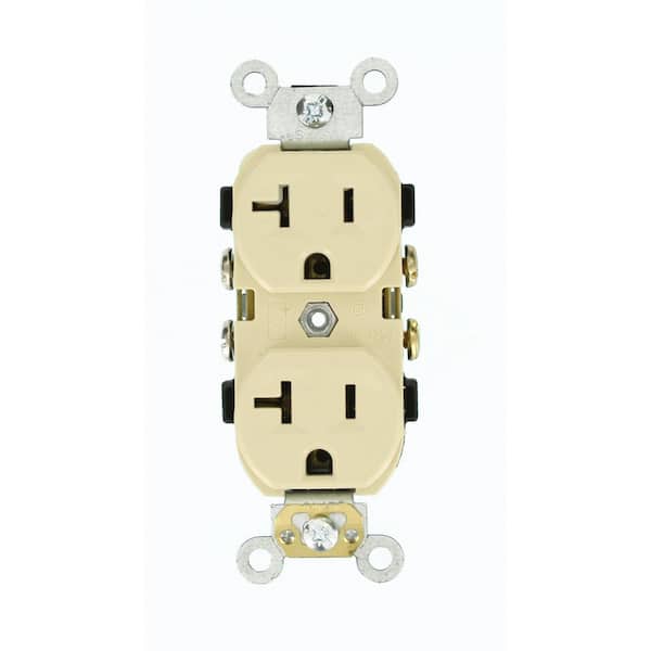 Leviton 20 Amp 125-Volt Narrow Body Duplex Outlet Straight Blade Commercial Grade Self Grounding, Ivory