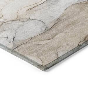 Beige 5 ft. x 8 ft. Abstract Indoor / Outdoor Area Rug