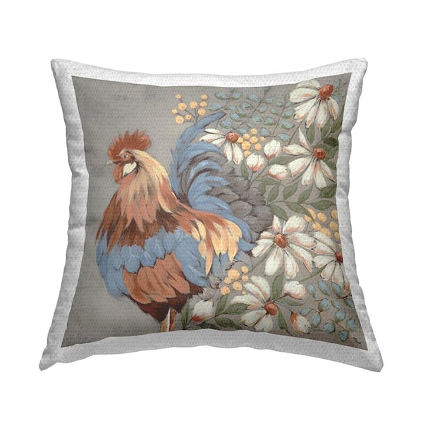 Stupell Industries Rooster and Floral Daisies Multi-Color Square Outdoor Throw Pillow