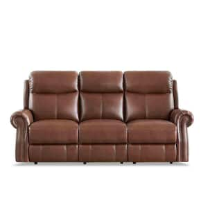 Royce 87 in. Rolled Arms Leather Motion Straight Power Recline Sofa in Brown