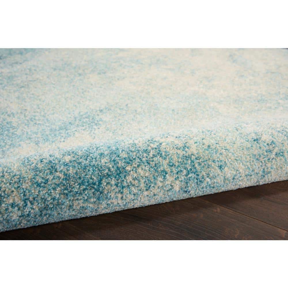 Navy and Light Blue Round Geometric Synthetic Rug