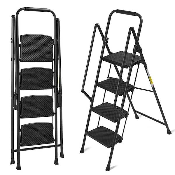 4-Step Light Weight Wide Anti Slip Pedal And Safety Handle, Sturdy Multi-Purpose Step Ladder