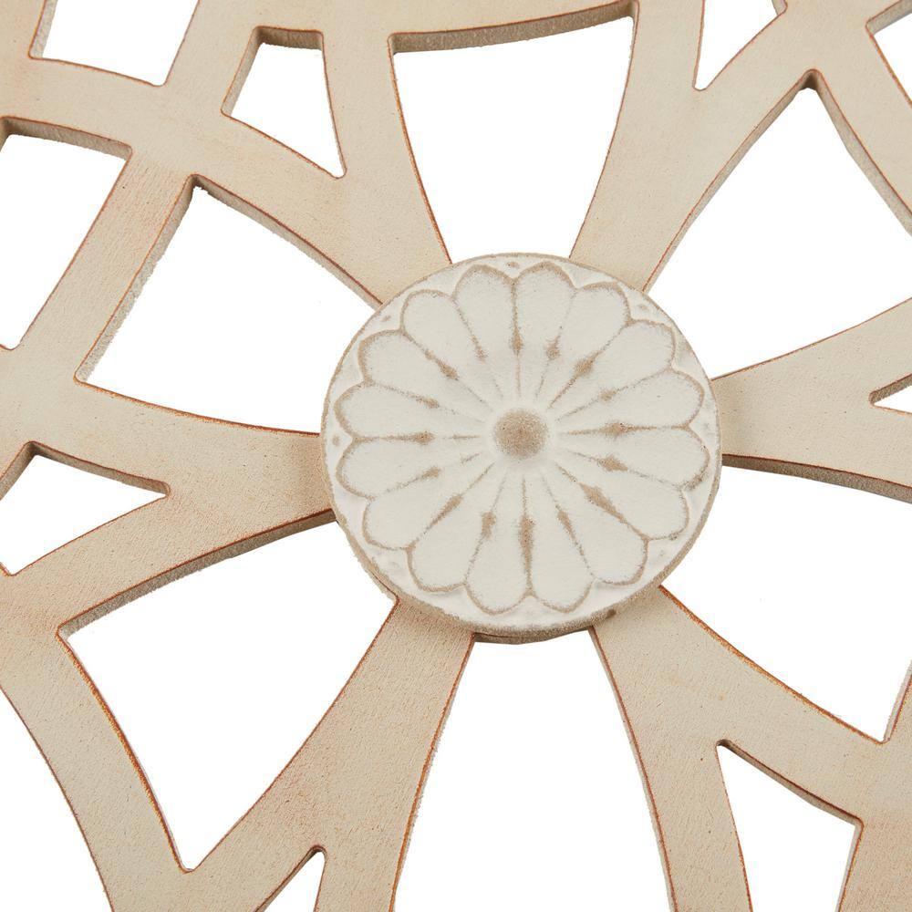 Madison Park 15.75" x 37.75" Cream and Brown Carved Wood Wall Panel