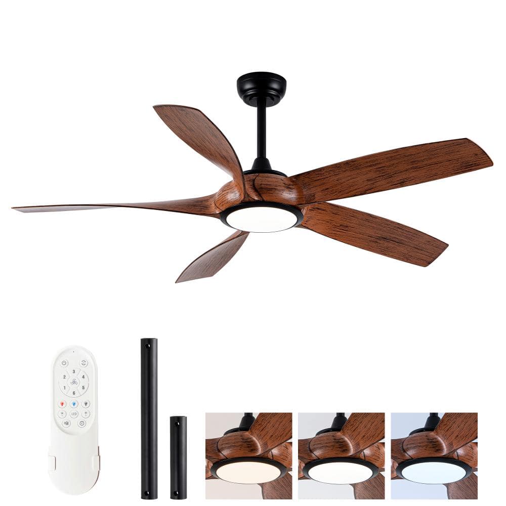 56 in. Quiet DC Motor Reversible Ceiling Fan with Light Kit 3 Color LED Light Source Remote Control, Black and Wood price history on PriceWatchPro