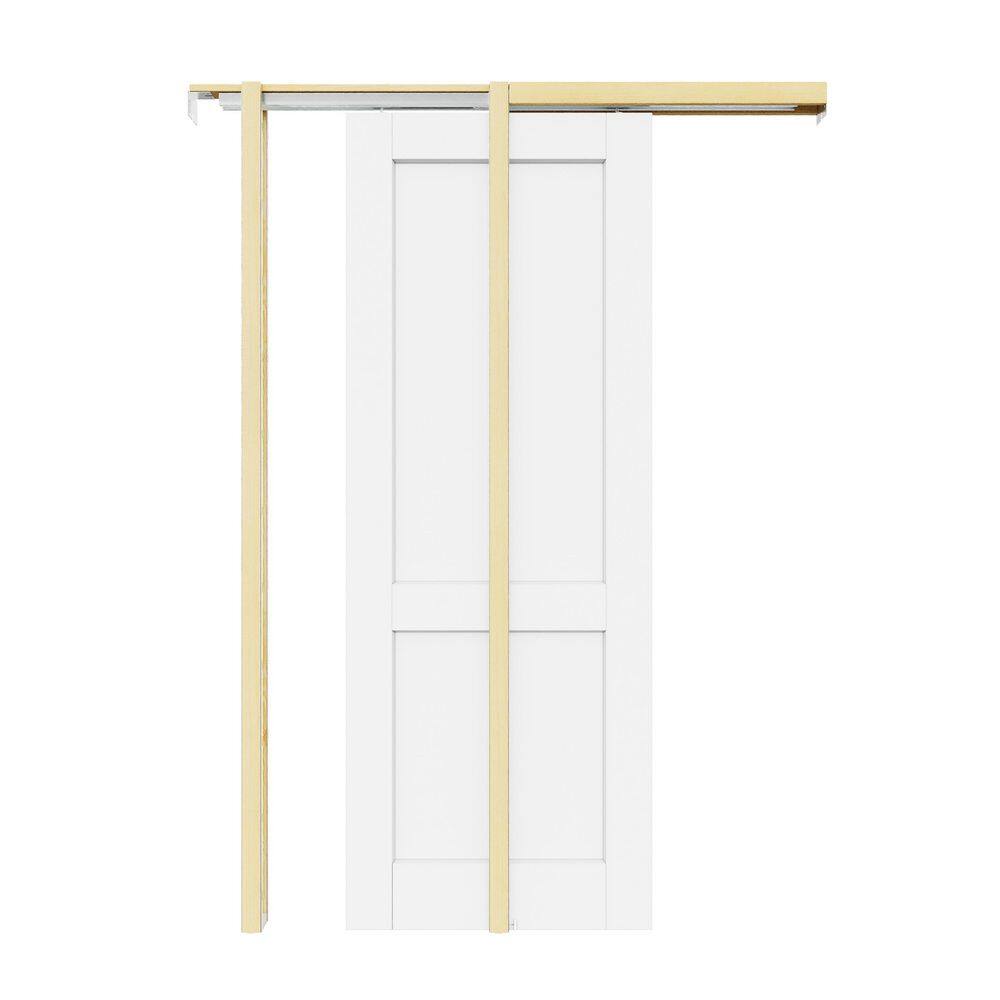 32 in. x 80 in. 2-Panel White Primed Solid Core Door Slab with Wood Pocket Door Frame and Hardware (Soft Close Included) price history on PriceWatchPro