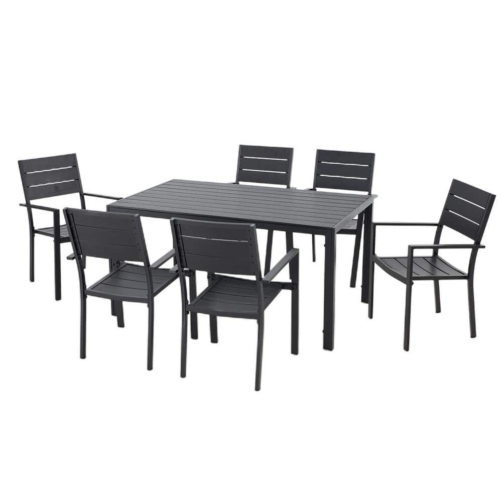 Black 7-Piece Aluminum Outdoor Dining Set QXX524A15 - The Home Depot