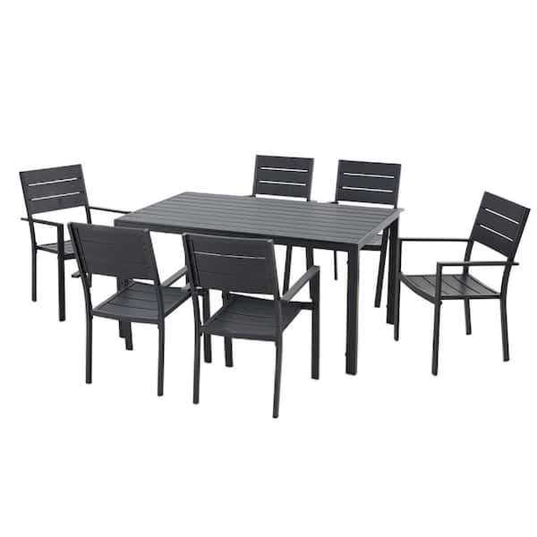 Unbranded Black 7-Piece Aluminum Outdoor Dining Set