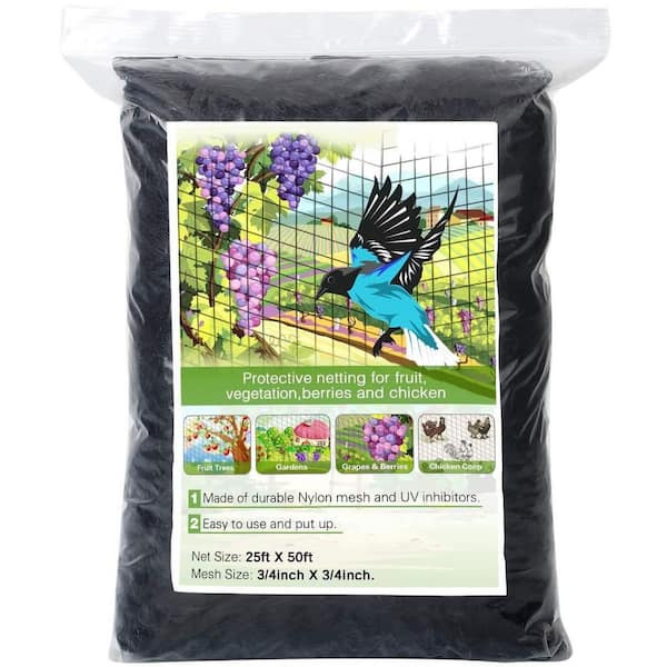 25 x 50 ft. Heavy Duty Nylon Bird Netting, 3/4 in. Mesh Garden Net for Protecting Fruit Trees, Plants and Vegetables