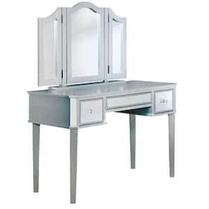 Arriana 2-Piece Silver Tri-Fold Mirror Vanity Set