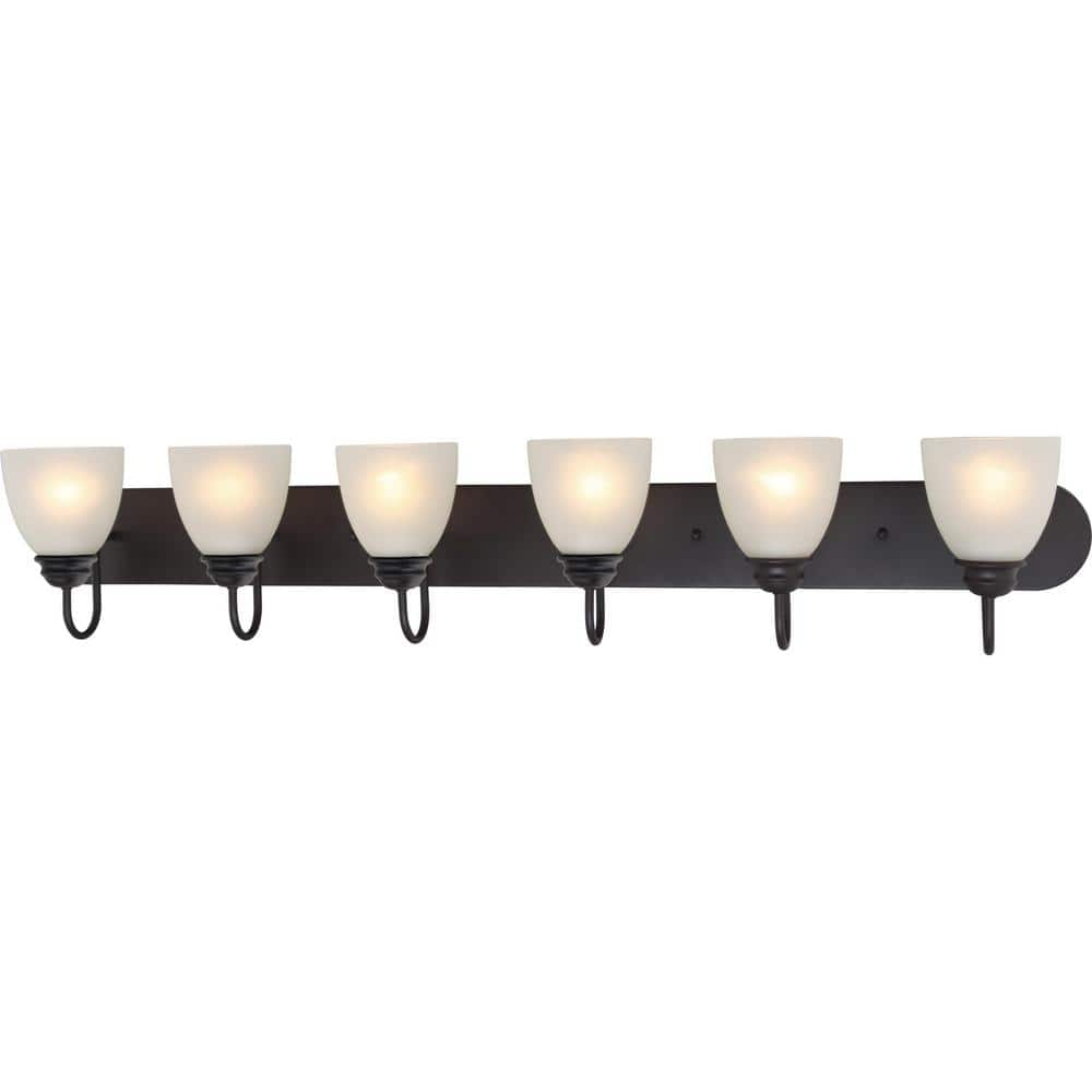 Mari 6-Light Indoor Antique Bronze Bath or Vanity Light Bar or Wall Mount with White Frosted Glass Bell Shades -  Volume Lighting, V1986-79