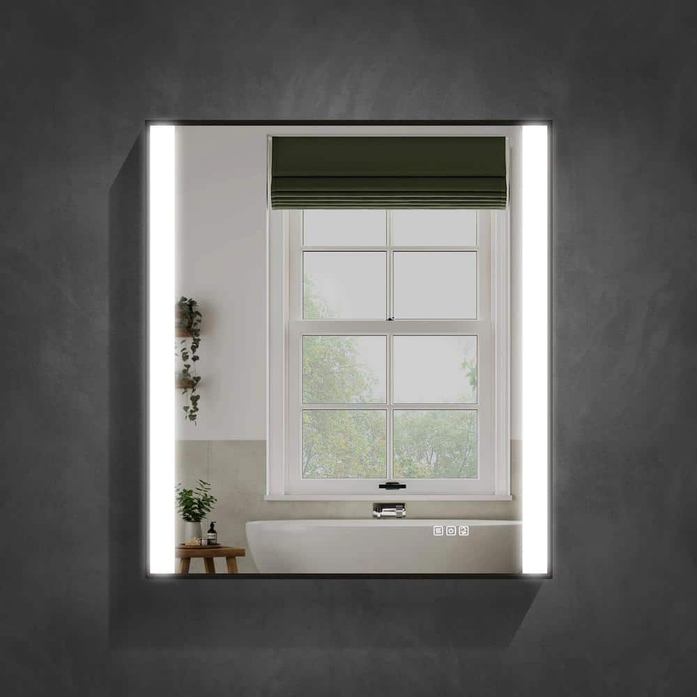 MEIRA 32 in. W x 36 in. H Rectangle Framed LED Lights Anti-Fog Wall Bathroom Vanity Mirror in Matte Black price history on PriceWatchPro