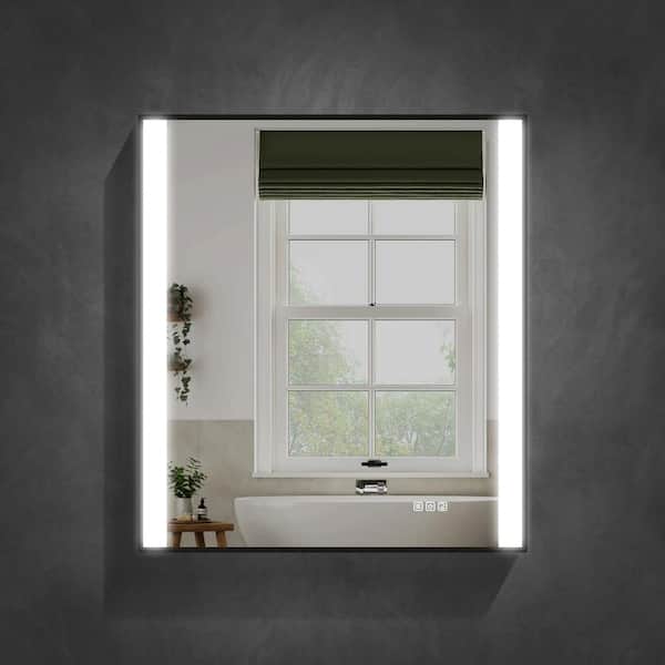 WELLFOR MEIRA 32 in. W x 36 in. H Rectangle Framed LED Lights Anti-Fog Wall Bathroom Vanity Mirror in Matte Black