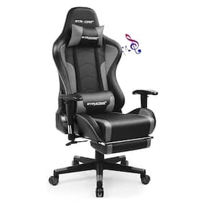 Gray Gaming Chair with Footrest, Bluetooth Speakers Ergonomic High Back Music Leather Game Chair Office Desk Chair