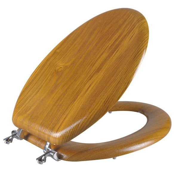 Durable Wood Veneer Natural Front Toilet Seat in Yellow, Metal Hinged Easy Clean Anti-scratch Toilet Seat