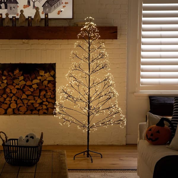 6ft. Pre-Lit Artificial Halloween Black Starburst Twig Tree with 1680-Fairy Warm White LED Lights
