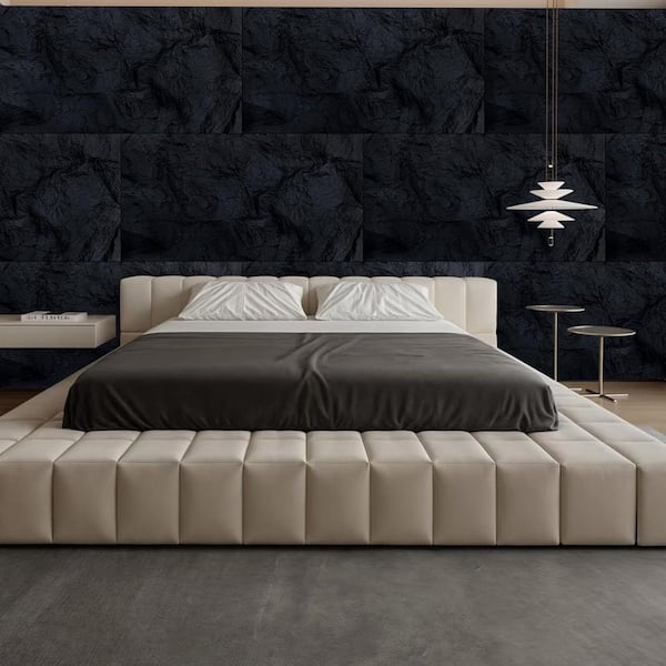 Antique Black 3D Faux Rock Stone PU Wall Panels Lightweight Textured Wainscoting for Interior Accent Walls(6 Pieces)