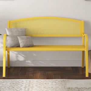 49 in. 2-Person Yellow Metal Outdoor Garden Bench