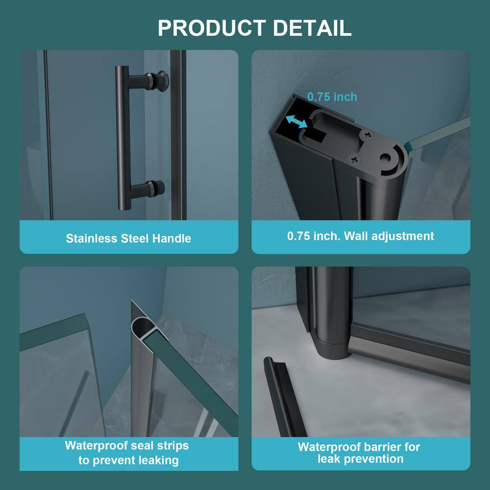 Matte Black Frameless Bi-Fold Shower Door with Clear Glass