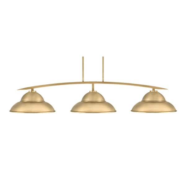 Siena 3-Light New Age Brass Billiard Light with 16 in. New Age Brass Metal Shades No Bulbs Included