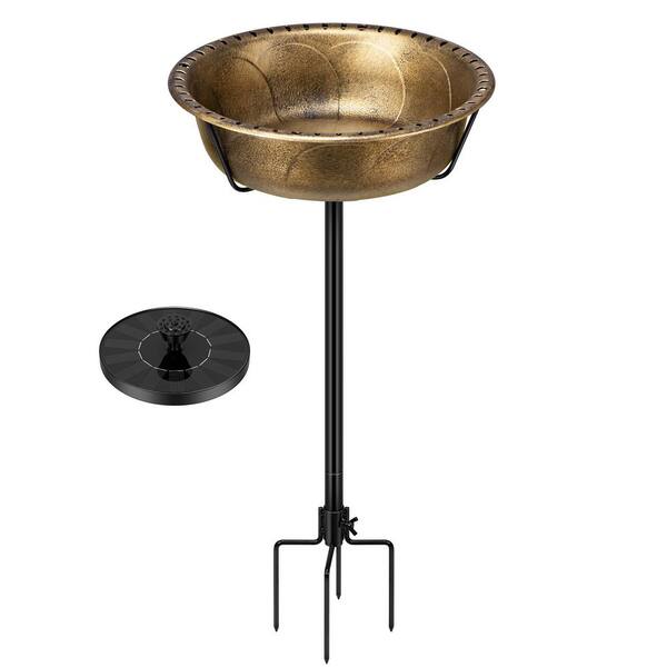 13 in. Dia Copper Weather-Resistant ABS Birdbath Bowl with Solar Powered Pump, Metal Ground Stake