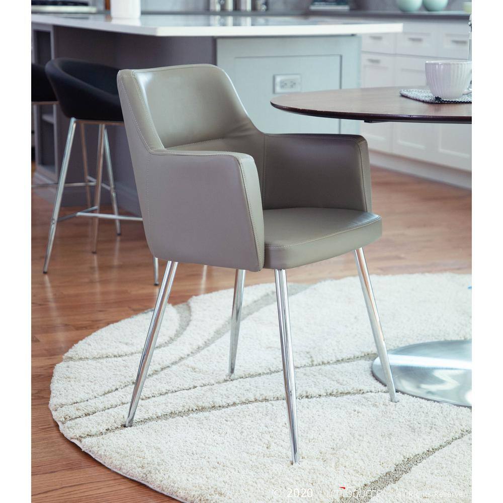 Scandinavian Gray Faux Leather Upholstered Side Chair with Metal Legs