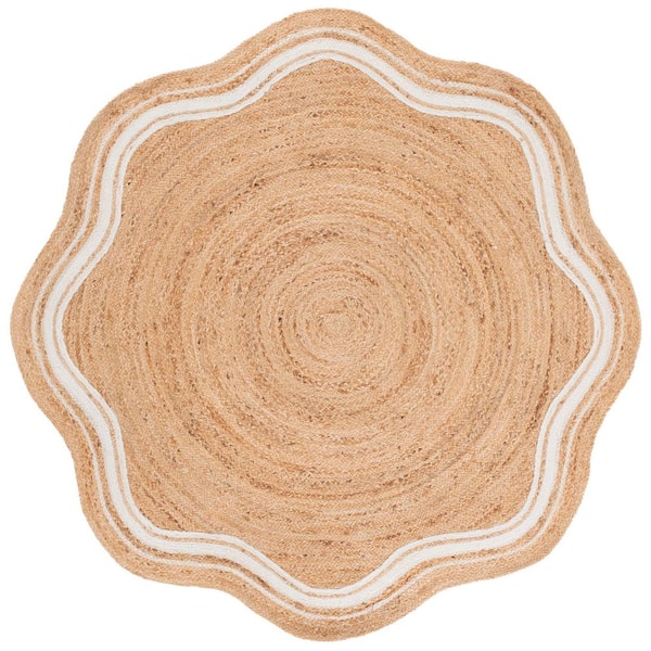 Natural Fiber 5 ft. x 5 ft. Specialty Natural/Bleach Woven Border Radial Area Rug
