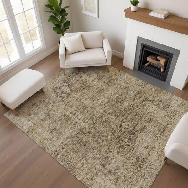 Mayfield Premium Machine Washable Abstract AMF1773 Brown 10 ft. x 14 ft. Area Rug