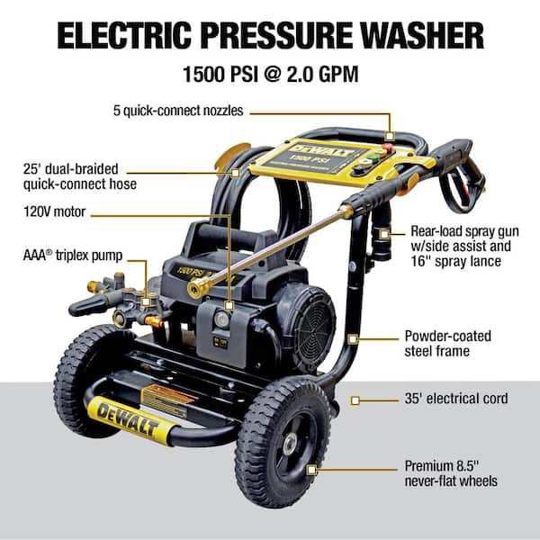 DEWALT 1500 PSI 2.0 GPM Cold Water Electric Pressure Washer with DeWalt pump motor DXPW1500E The Home Depot