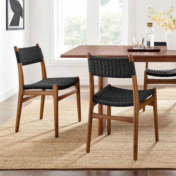 Wynn Rope and Wood Dining Side Chairs Set of 2 in Walnut Black