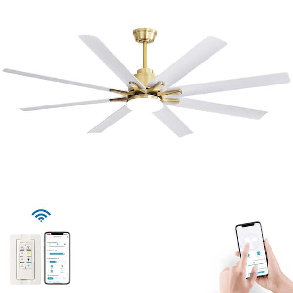 Sofucor 66 in. LED Indoor/Outdoor Gold Smart Ceiling Fan with Remote and App Control