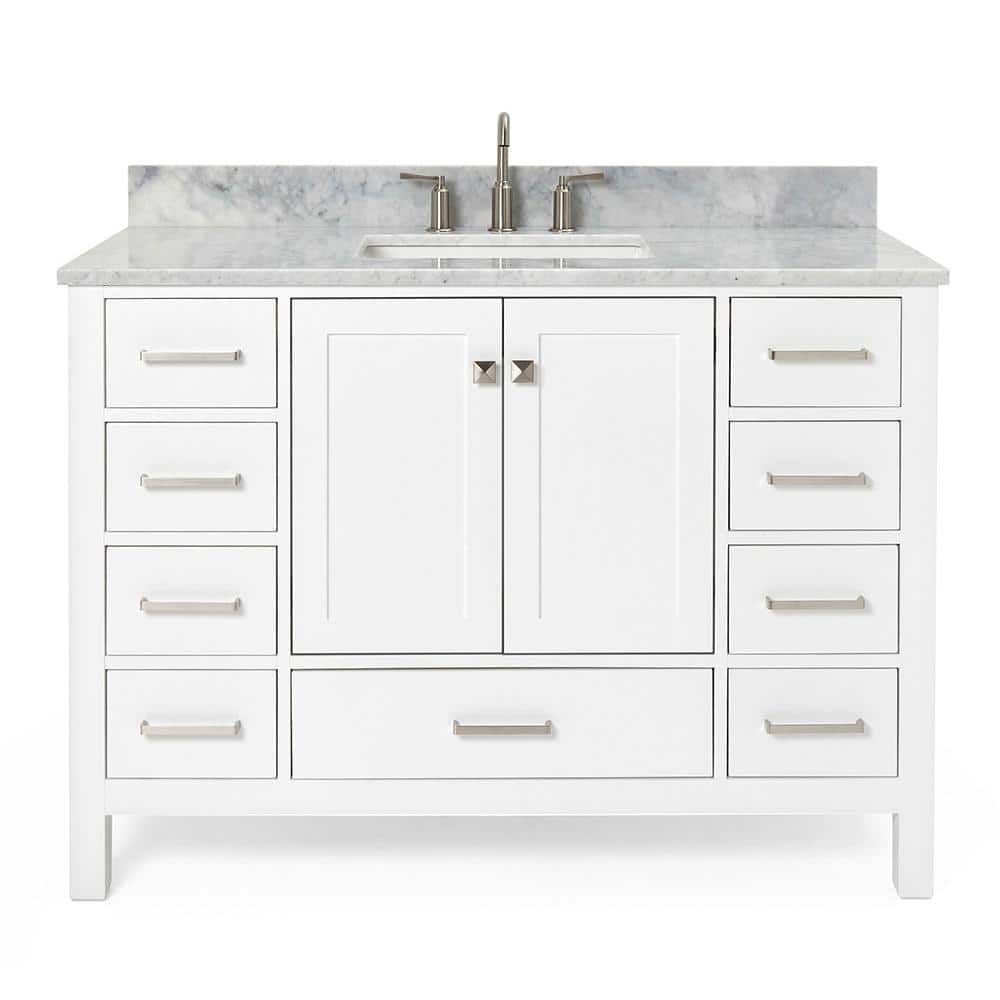 Cambridge 49-Inch White Marble Top Single Sink Bathroom Vanity