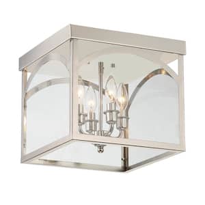 Garrett 12.38 in. W x 11 in. H 4-Light Polished Nickel Flush Mount Ceiling Light with Clear Glass Shade
