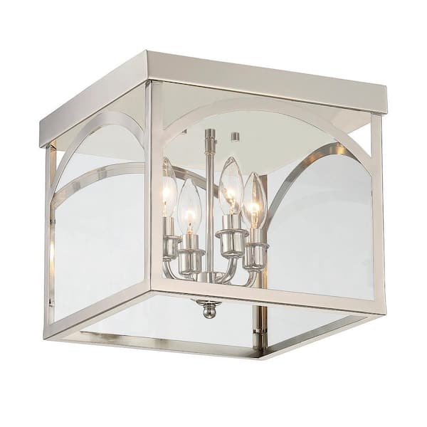 Savoy House Garrett 12.38 in. W x 11 in. H 4-Light Polished Nickel Flush Mount Ceiling Light with Clear Glass Shade