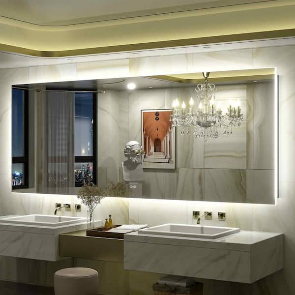 Apmir 84 in. W x 32 in. H Rectangular Frameless Super Bright Backlited LED Anti-Fog Tempered Glass Wall Bathroom Vanity Mirror