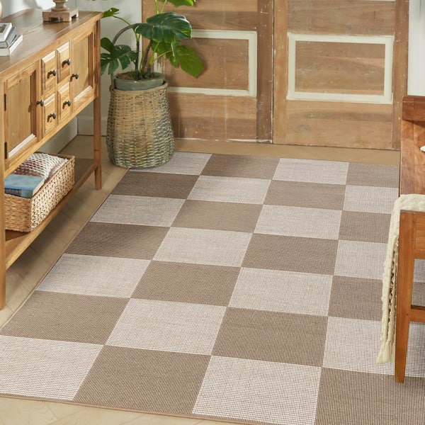 Washable Modern Jute Natural Ivory 4 ft. x 6 ft. Geometric Contemporary Area Rug