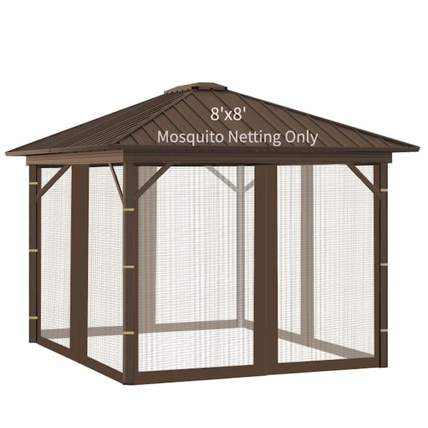 8x8x7 FT brown 4-panel gazebo replacement net with double zippers and 52 snap rings