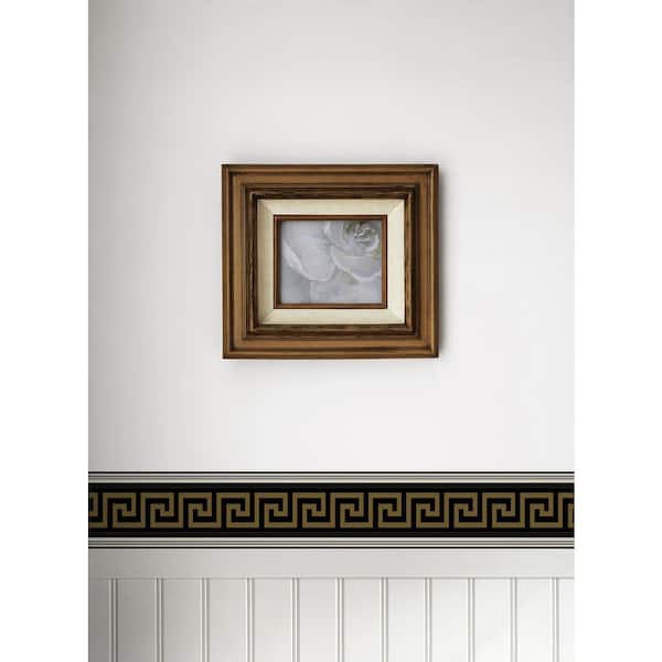 5.9 sq. ft. Black and Metallic Golden Sun Lyre Greek Key Unpasted Non-Woven Paper Wallpaper Border